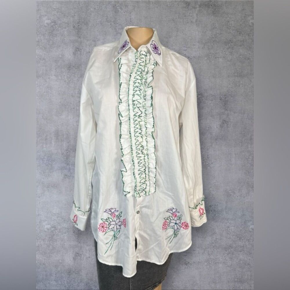 Vintage Tuxedo Shirt with Ruffle Front & Glitter Puffy Paint